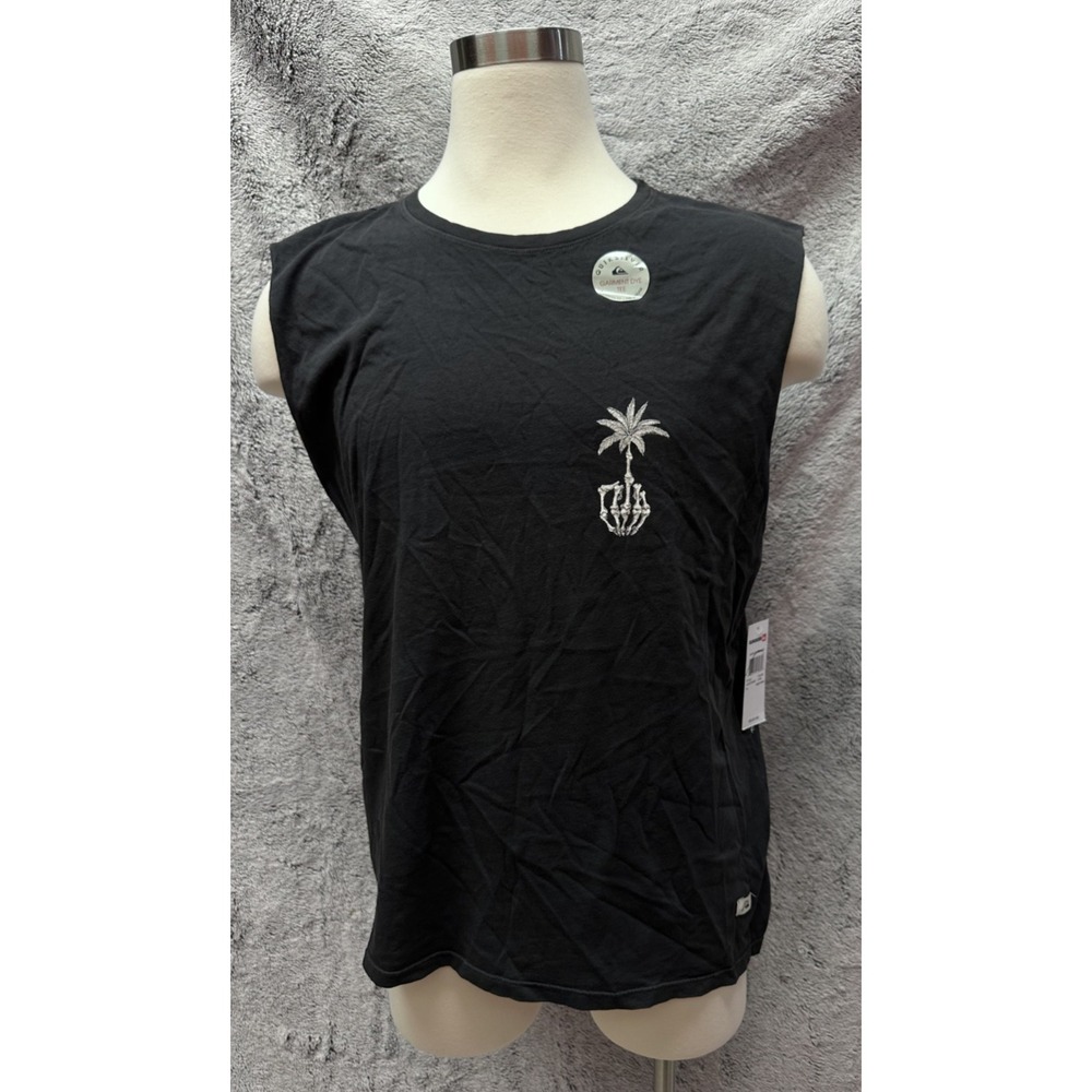 Vintage NOS Quiksilver Sleeveless Tank XL Black Palm Skeleton Graphic
